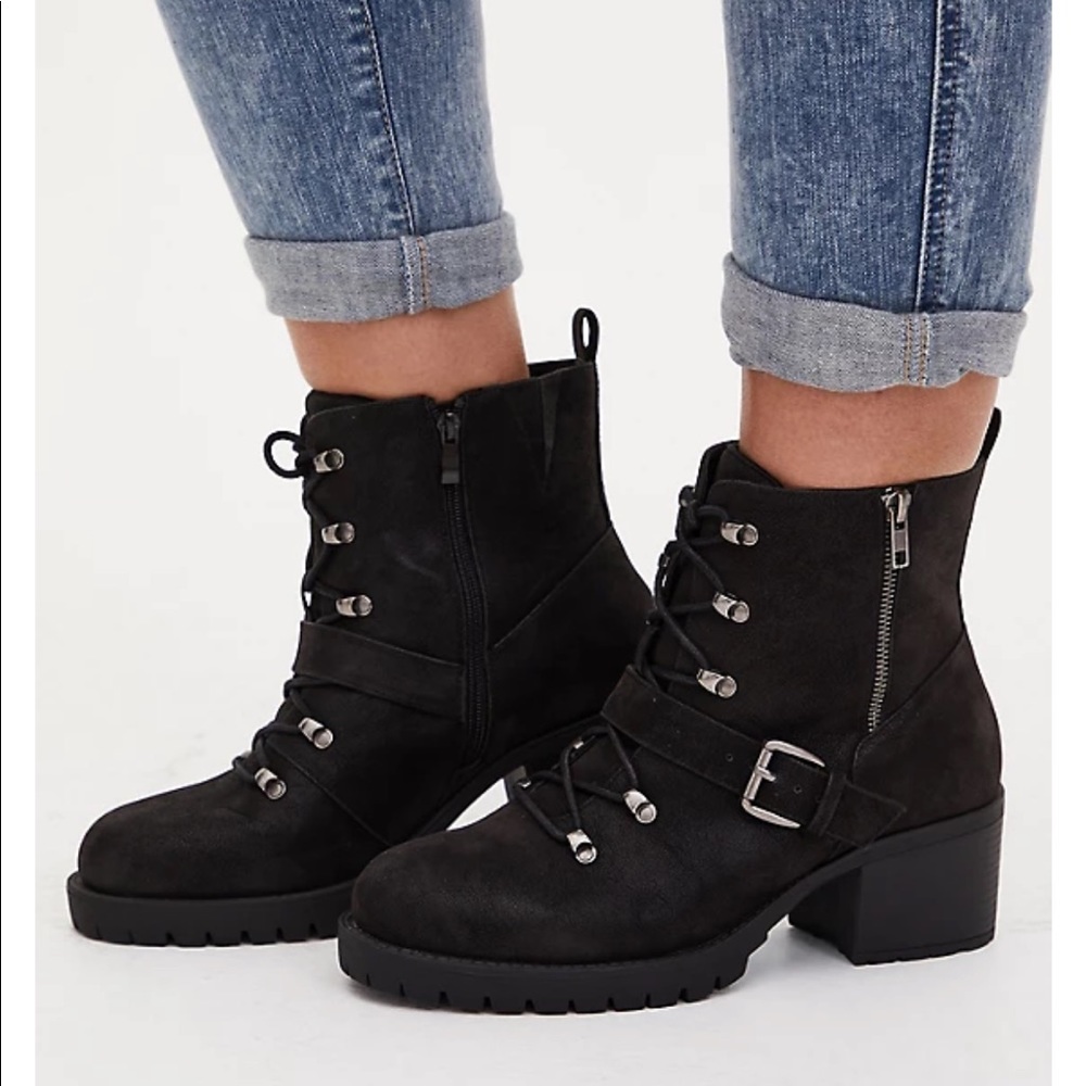 Torrid Black Faux Leather Hiker Lug Boot